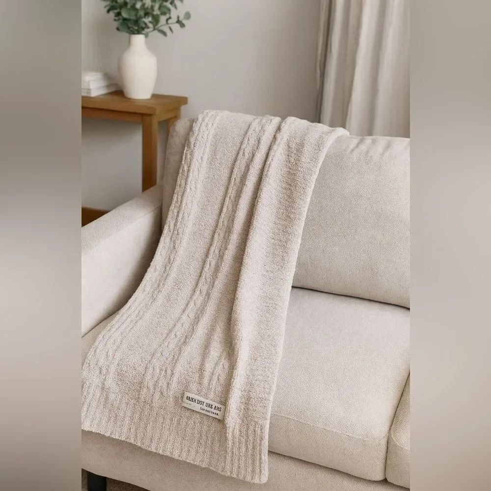 Barefoot Dreams Almond CozyChic Lite cable Throw